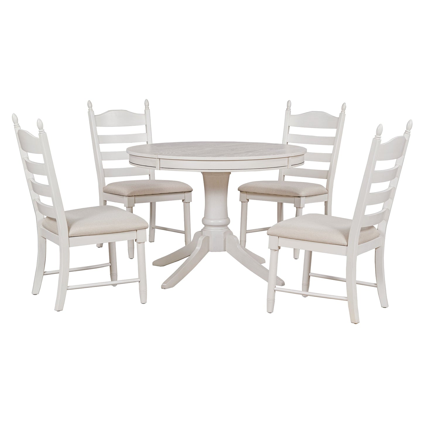 TREXM 5 - Piece Retro Functional Dining Table Set Wood Round Extendable Dining Table and 4 Upholstered Dining Chairs (Antique White) - 1st Choice Furniture Direct