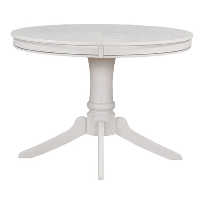 TREXM 5 - Piece Retro Functional Dining Table Set Wood Round Extendable Dining Table and 4 Upholstered Dining Chairs (Antique White) - 1st Choice Furniture Direct