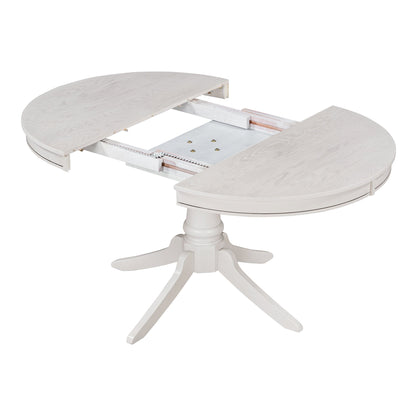 TREXM 5 - Piece Retro Functional Dining Table Set Wood Round Extendable Dining Table and 4 Upholstered Dining Chairs (Antique White) - 1st Choice Furniture Direct