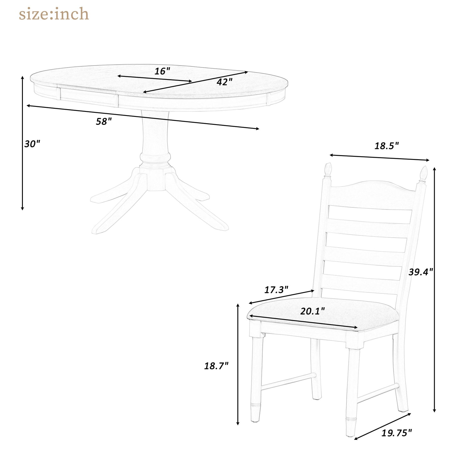TREXM 5 - Piece Retro Functional Dining Table Set Wood Round Extendable Dining Table and 4 Upholstered Dining Chairs (Antique White) - 1st Choice Furniture Direct