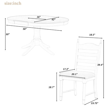 TREXM 5 - Piece Retro Functional Dining Table Set Wood Round Extendable Dining Table and 4 Upholstered Dining Chairs (Antique White) - 1st Choice Furniture Direct
