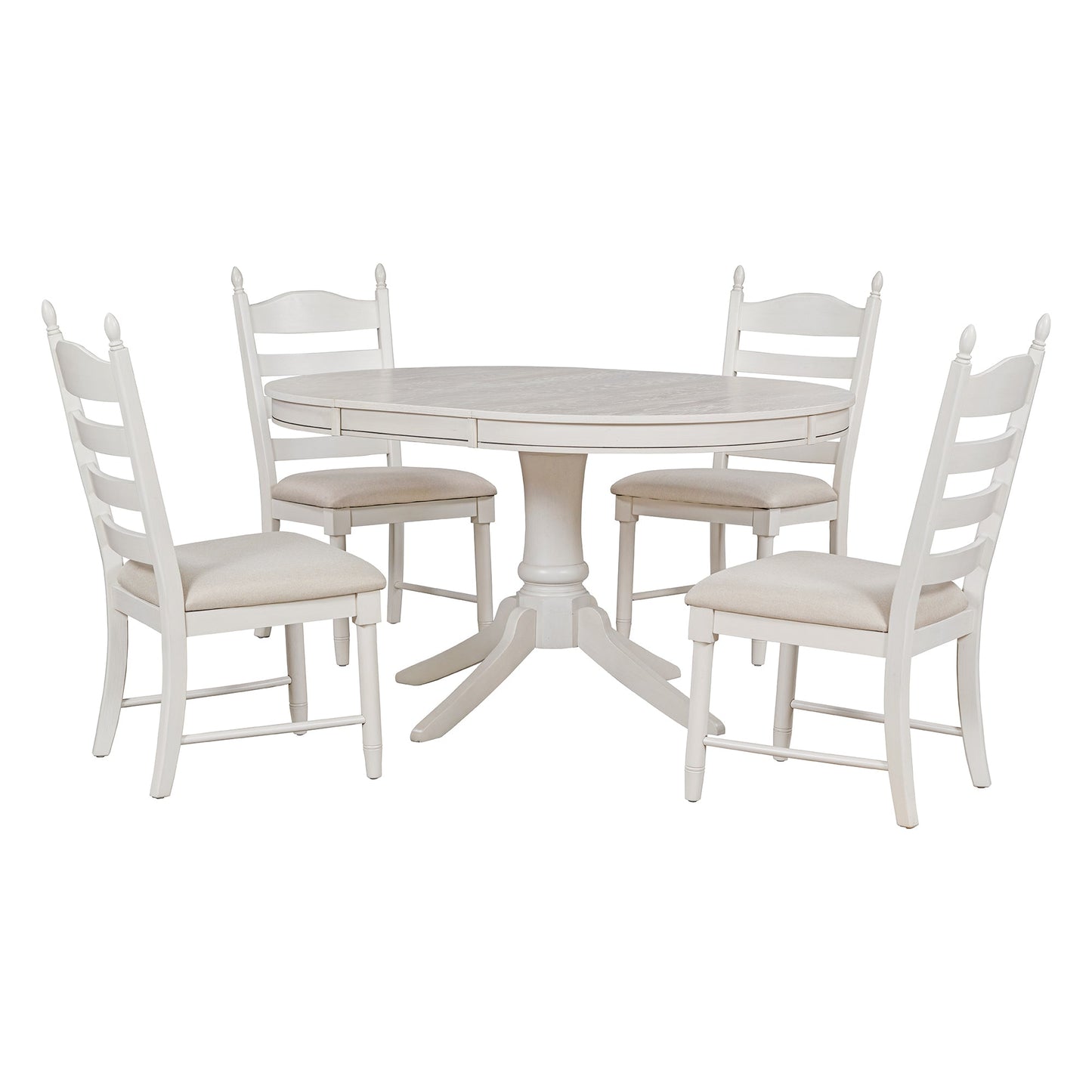 TREXM 5 - Piece Retro Functional Dining Table Set Wood Round Extendable Dining Table and 4 Upholstered Dining Chairs (Antique White) - 1st Choice Furniture Direct