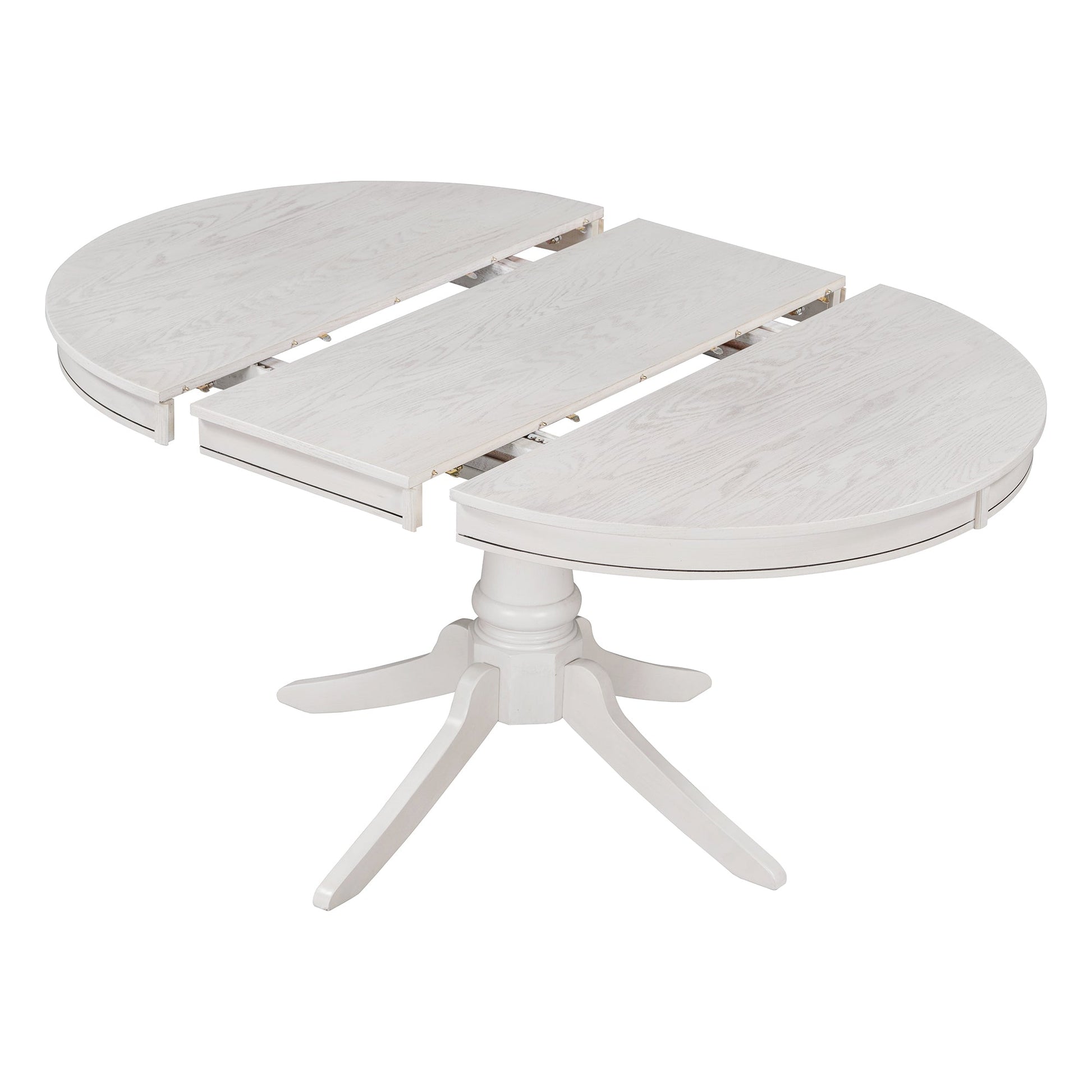 TREXM 5 - Piece Retro Functional Dining Table Set Wood Round Extendable Dining Table and 4 Upholstered Dining Chairs (Antique White) - 1st Choice Furniture Direct