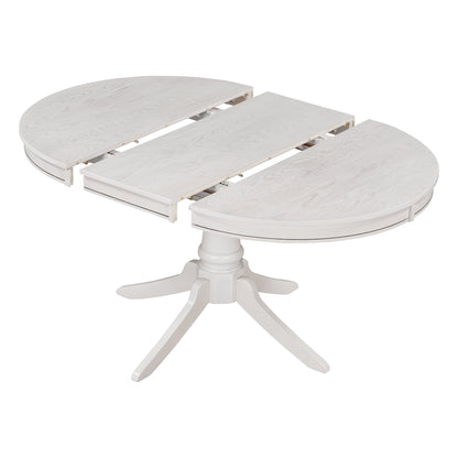 TREXM 5 - Piece Retro Functional Dining Table Set Wood Round Extendable Dining Table and 4 Upholstered Dining Chairs (Antique White) - 1st Choice Furniture Direct