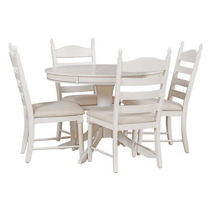 TREXM 5 - Piece Retro Functional Dining Table Set Wood Round Extendable Dining Table and 4 Upholstered Dining Chairs (Antique White) - 1st Choice Furniture Direct