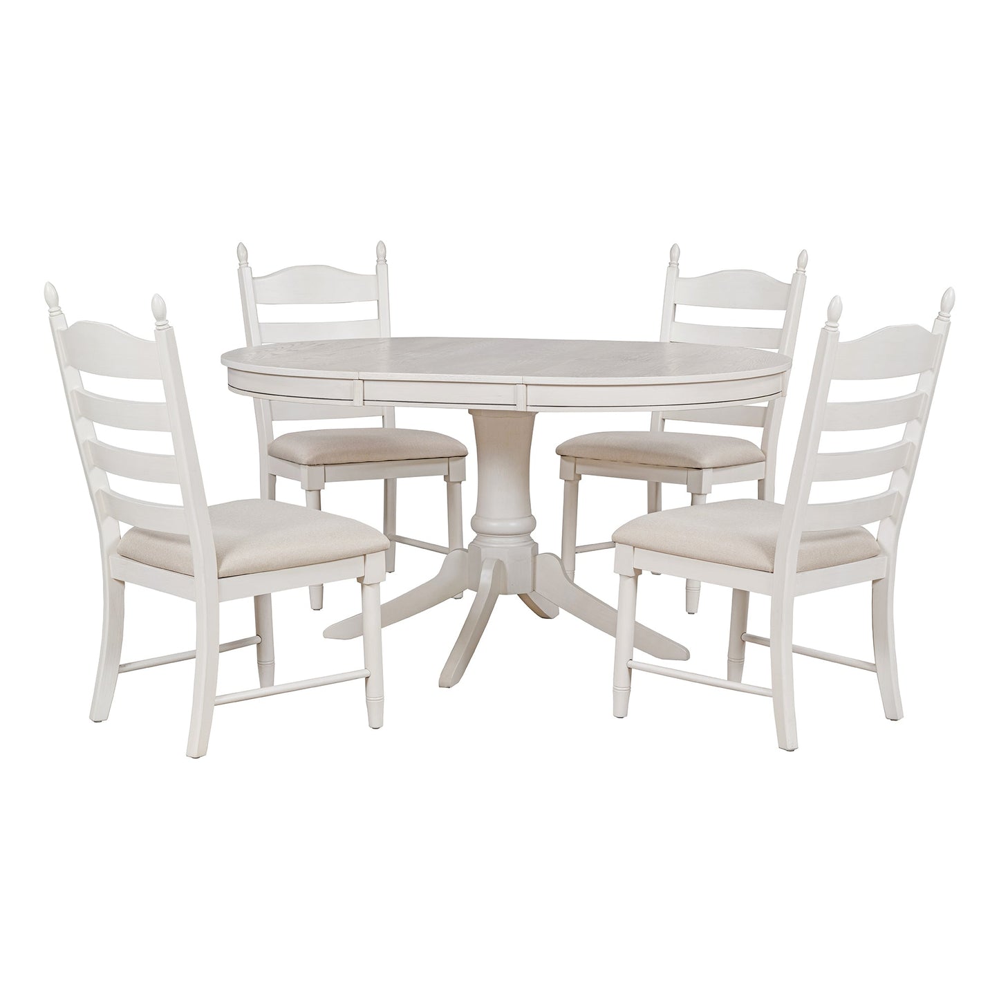 TREXM 5 - Piece Retro Functional Dining Table Set Wood Round Extendable Dining Table and 4 Upholstered Dining Chairs (Antique White) - 1st Choice Furniture Direct