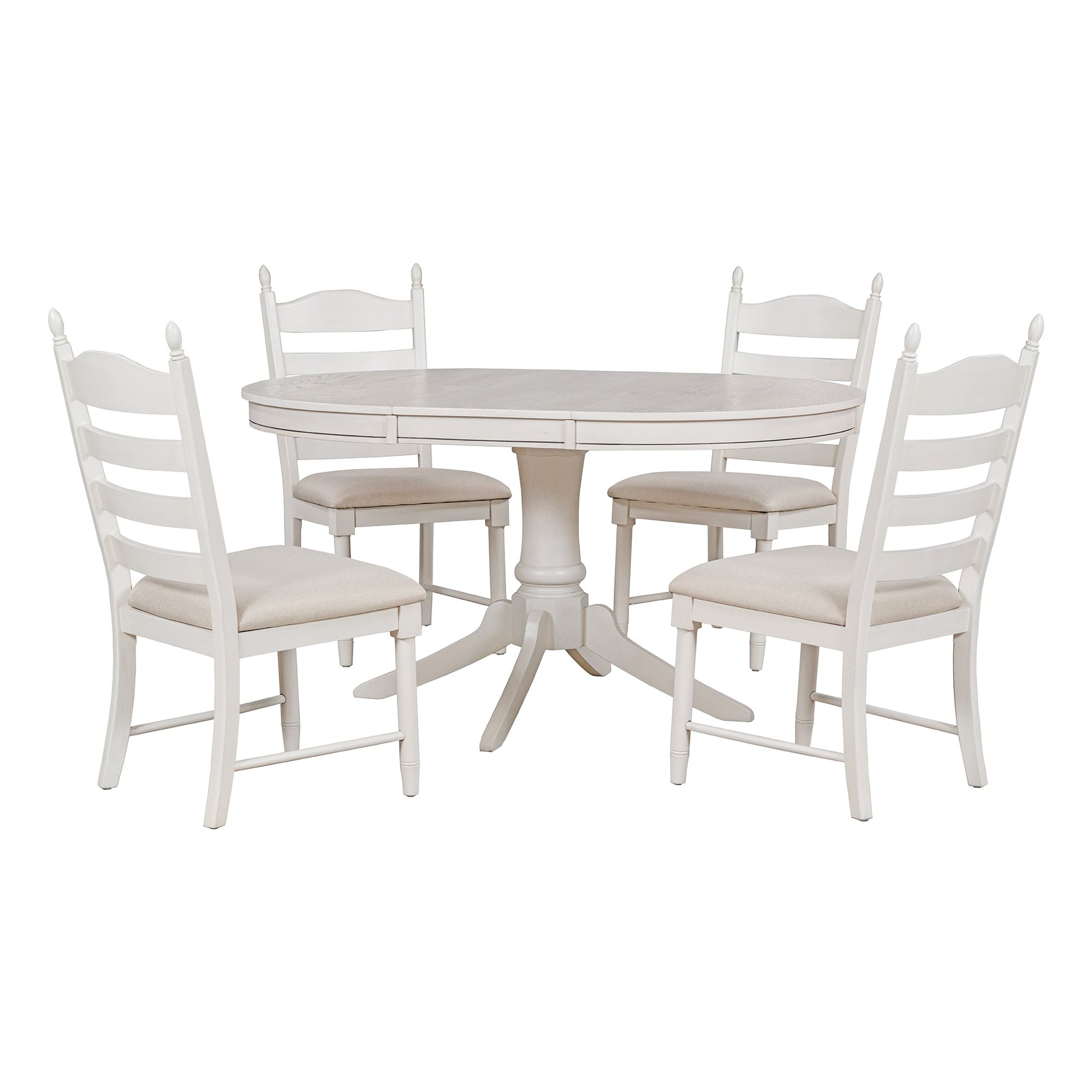 TREXM 5 - Piece Retro Functional Dining Table Set Wood Round Extendable Dining Table and 4 Upholstered Dining Chairs (Antique White) - 1st Choice Furniture Direct