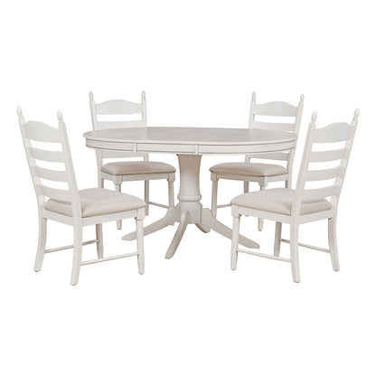 TREXM 5 - Piece Retro Functional Dining Table Set Wood Round Extendable Dining Table and 4 Upholstered Dining Chairs (Antique White) - 1st Choice Furniture Direct