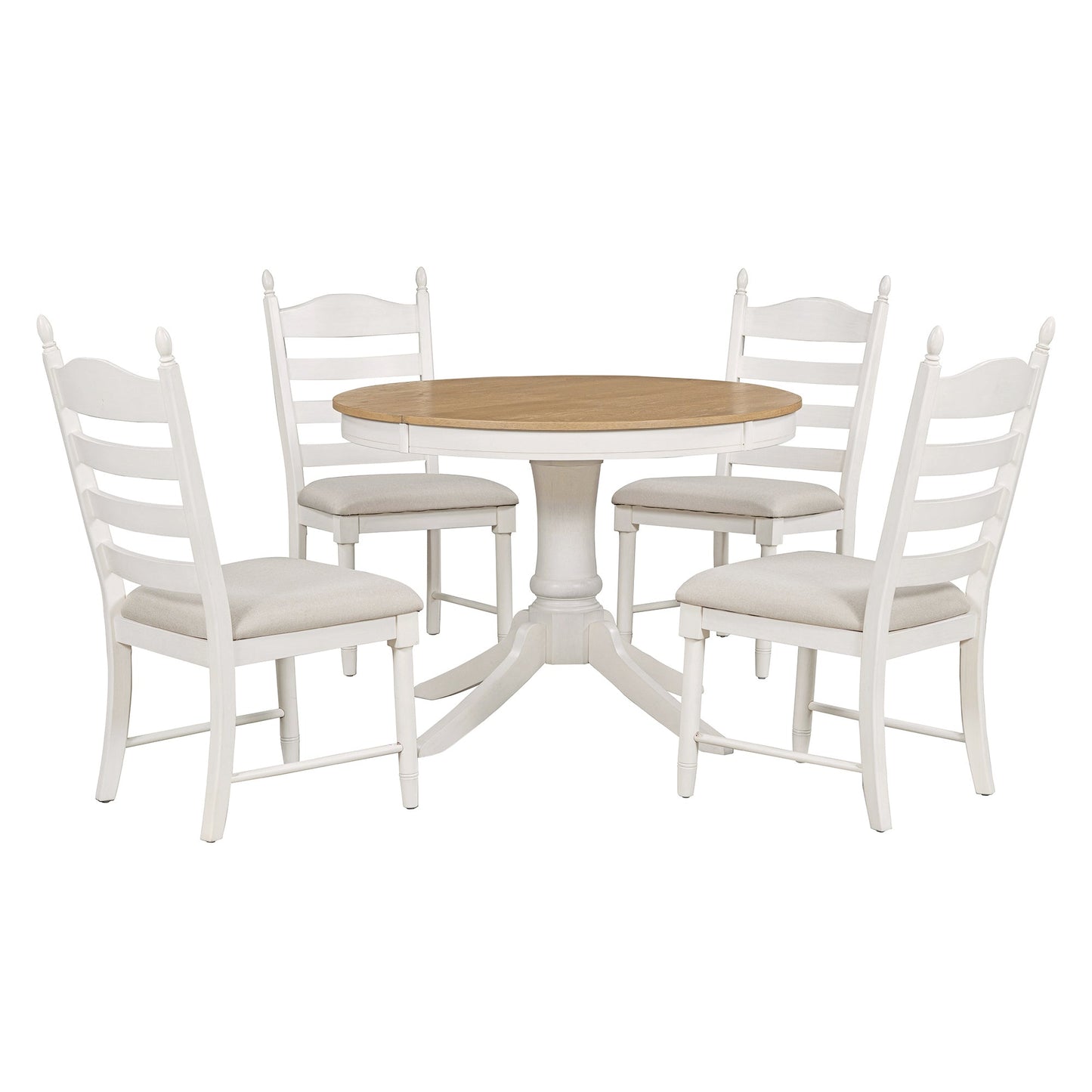 TREXM 5 - Piece Retro Functional Dining Table Set Wood Round Extendable Dining Table and 4 Upholstered Dining Chairs (Off White) - 1st Choice Furniture Direct