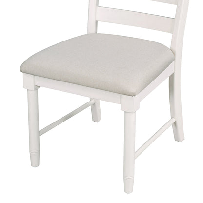 TREXM 5 - Piece Retro Functional Dining Table Set Wood Round Extendable Dining Table and 4 Upholstered Dining Chairs (Off White) - 1st Choice Furniture Direct