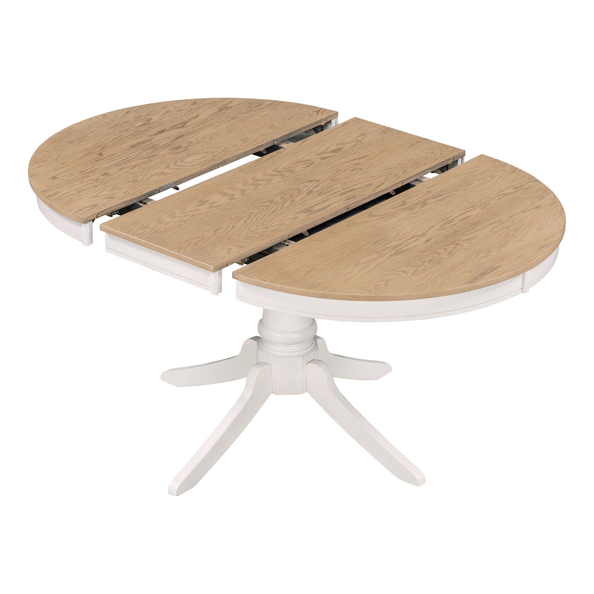 TREXM 5 - Piece Retro Functional Dining Table Set Wood Round Extendable Dining Table and 4 Upholstered Dining Chairs (Off White) - 1st Choice Furniture Direct