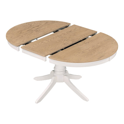 TREXM 5 - Piece Retro Functional Dining Table Set Wood Round Extendable Dining Table and 4 Upholstered Dining Chairs (Off White) - 1st Choice Furniture Direct