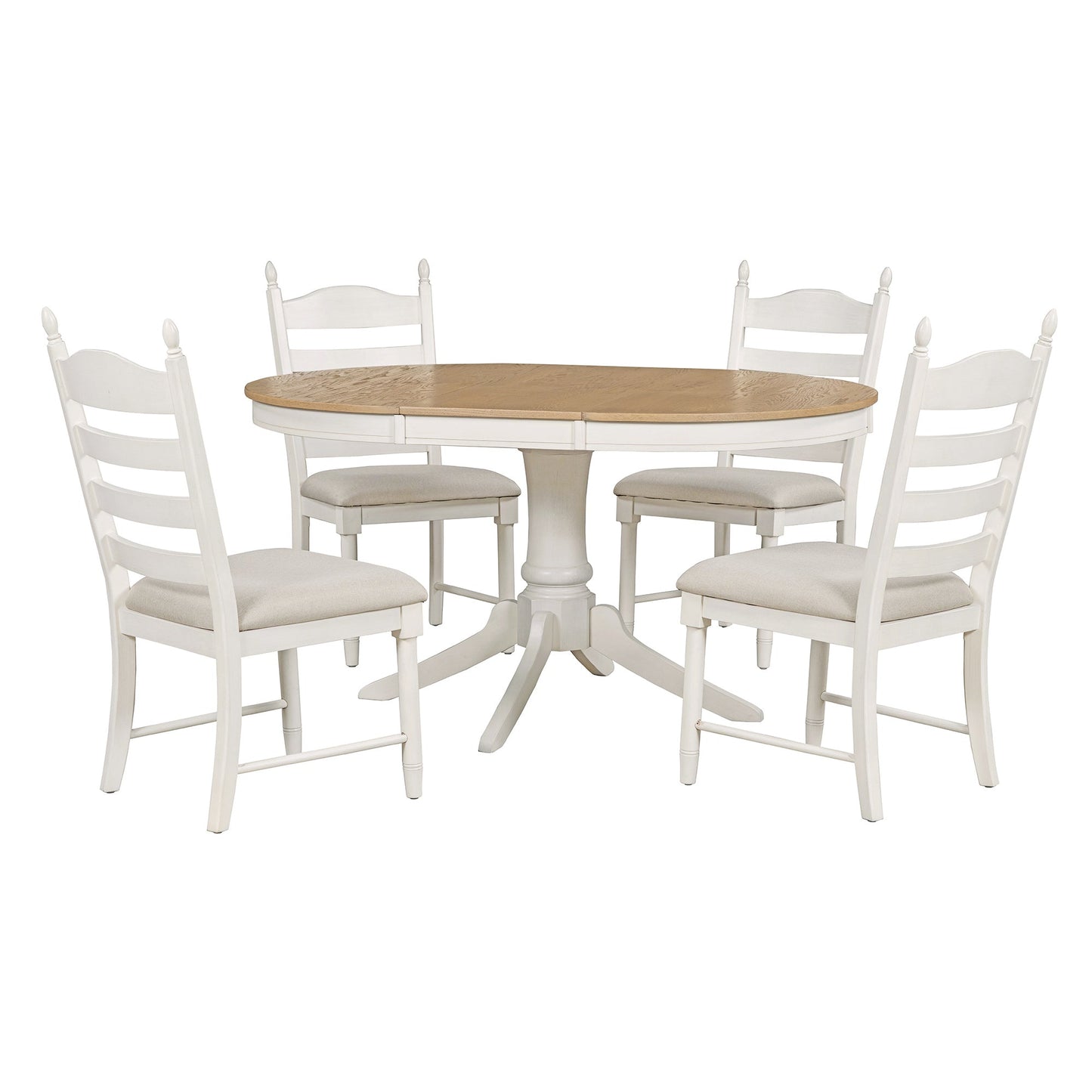 TREXM 5 - Piece Retro Functional Dining Table Set Wood Round Extendable Dining Table and 4 Upholstered Dining Chairs (Off White) - 1st Choice Furniture Direct