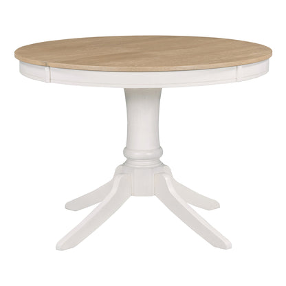 TREXM 5 - Piece Retro Functional Dining Table Set Wood Round Extendable Dining Table and 4 Upholstered Dining Chairs (Off White) - 1st Choice Furniture Direct
