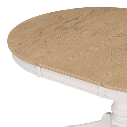 TREXM 5 - Piece Retro Functional Dining Table Set Wood Round Extendable Dining Table and 4 Upholstered Dining Chairs (Off White) - 1st Choice Furniture Direct