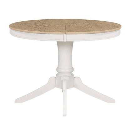 TREXM 5 - Piece Retro Functional Dining Table Set Wood Round Extendable Dining Table and 4 Upholstered Dining Chairs (Off White) - 1st Choice Furniture Direct