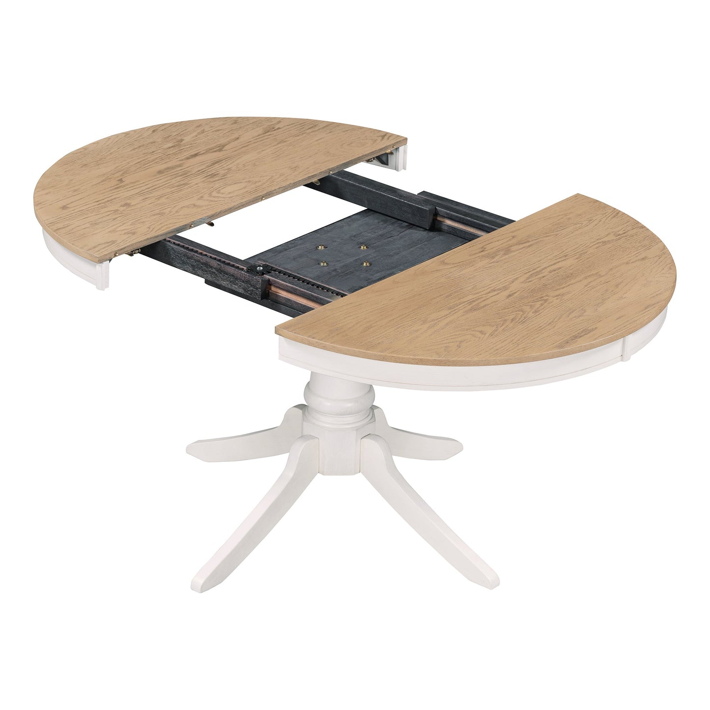TREXM 5 - Piece Retro Functional Dining Table Set Wood Round Extendable Dining Table and 4 Upholstered Dining Chairs (Off White) - 1st Choice Furniture Direct