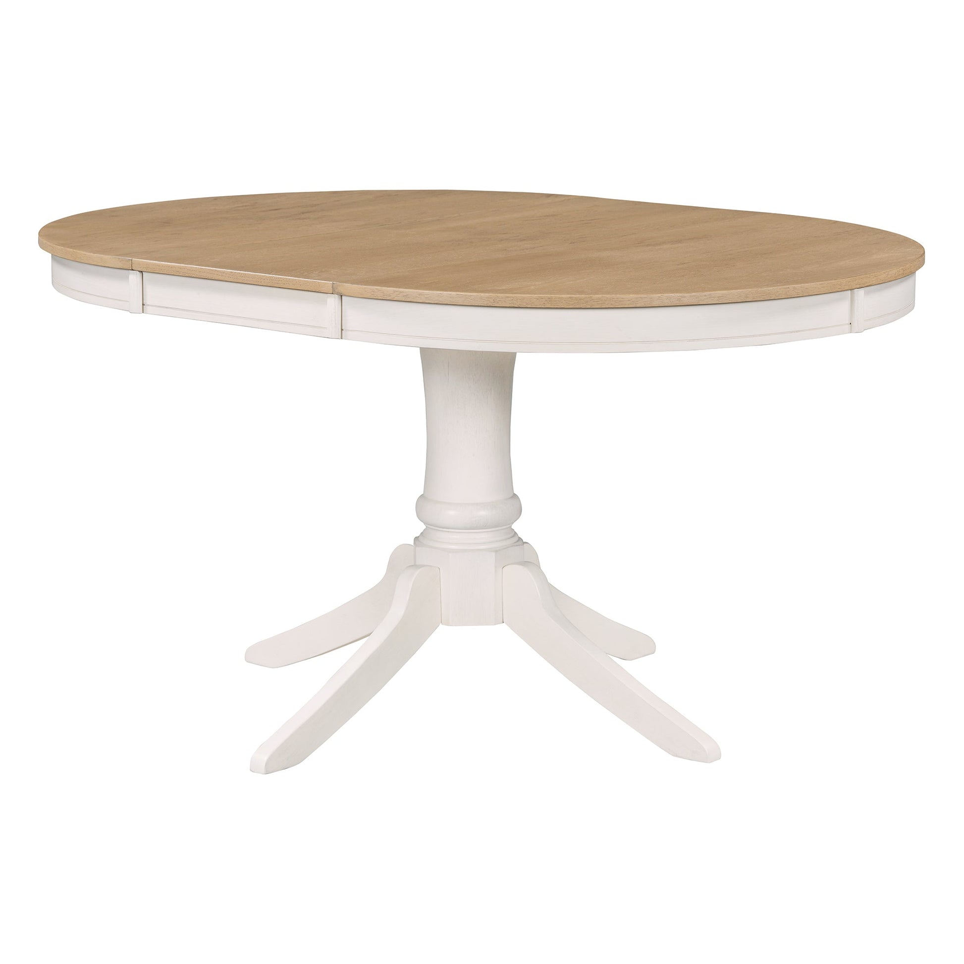 TREXM 5 - Piece Retro Functional Dining Table Set Wood Round Extendable Dining Table and 4 Upholstered Dining Chairs (Off White) - 1st Choice Furniture Direct