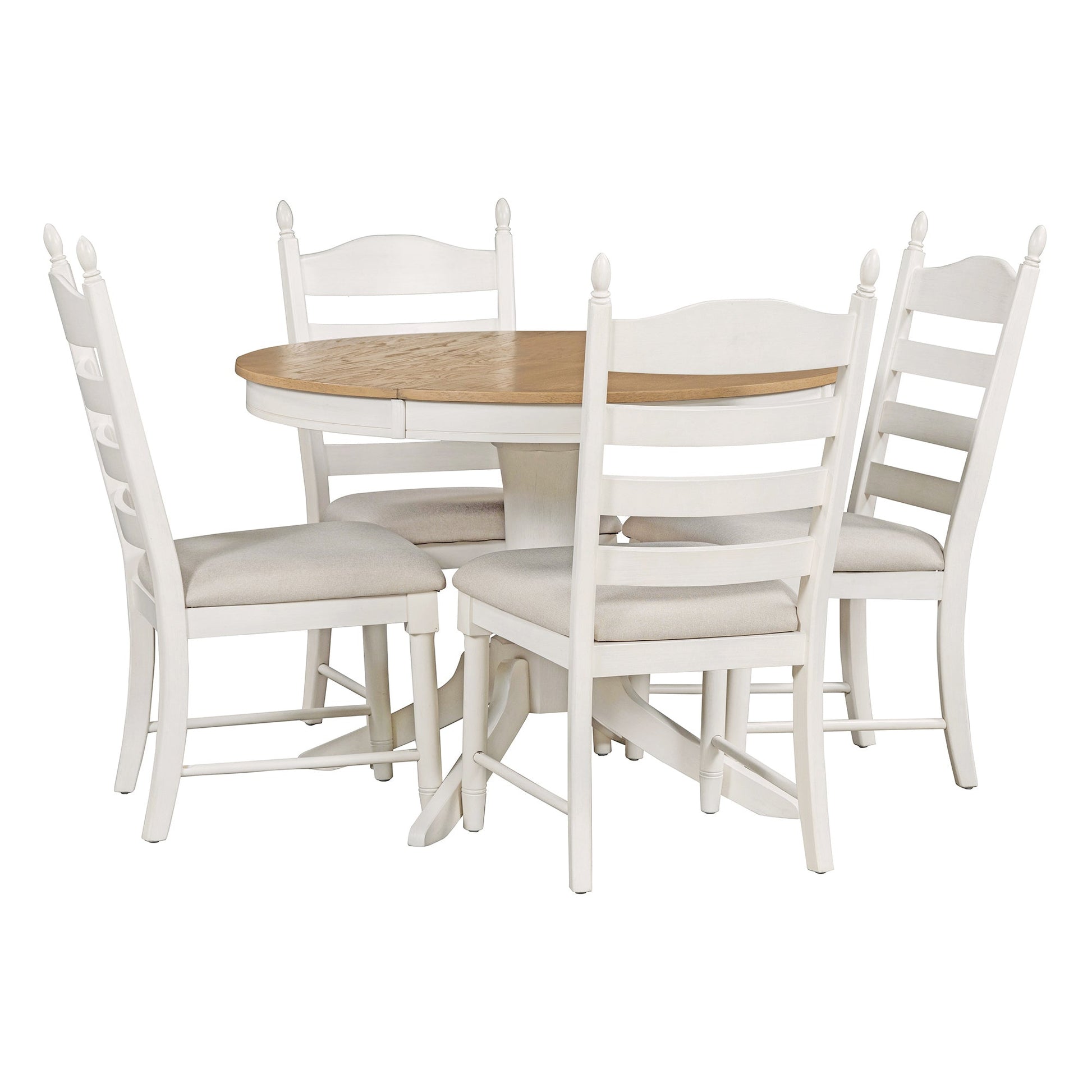 TREXM 5 - Piece Retro Functional Dining Table Set Wood Round Extendable Dining Table and 4 Upholstered Dining Chairs (Off White) - 1st Choice Furniture Direct