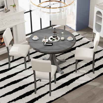 TREXM 5 - Piece Retro Round Dining Table Set with Curved Trestle Style Table Legs and 4 Upholstered Chairs for Dining Room (Dark Gray) - 1st Choice Furniture Direct