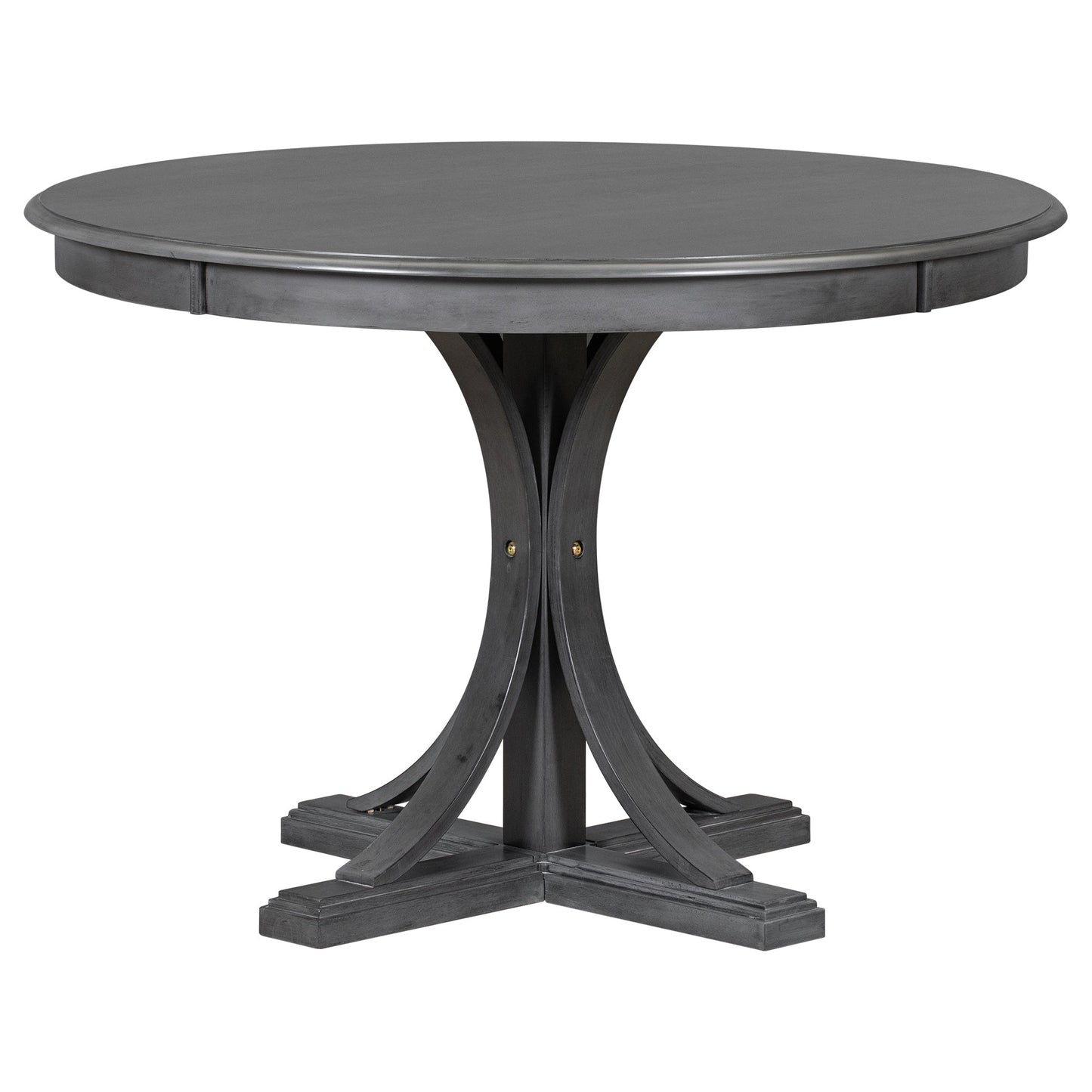 TREXM 5 - Piece Retro Round Dining Table Set with Curved Trestle Style Table Legs and 4 Upholstered Chairs for Dining Room (Dark Gray) - 1st Choice Furniture Direct