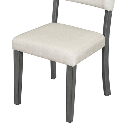 TREXM 5 - Piece Retro Round Dining Table Set with Curved Trestle Style Table Legs and 4 Upholstered Chairs for Dining Room (Dark Gray) - 1st Choice Furniture Direct