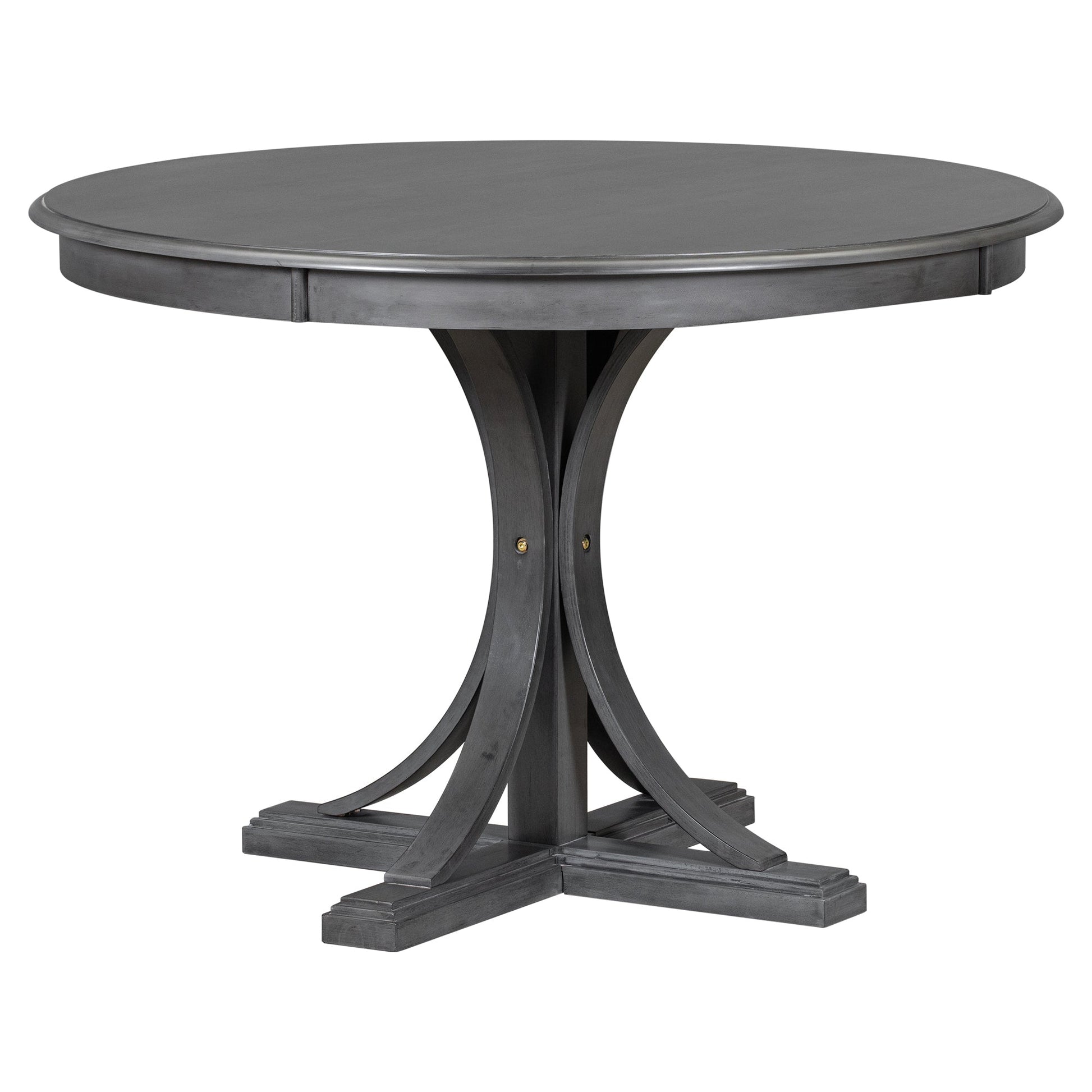 TREXM 5 - Piece Retro Round Dining Table Set with Curved Trestle Style Table Legs and 4 Upholstered Chairs for Dining Room (Dark Gray) - 1st Choice Furniture Direct