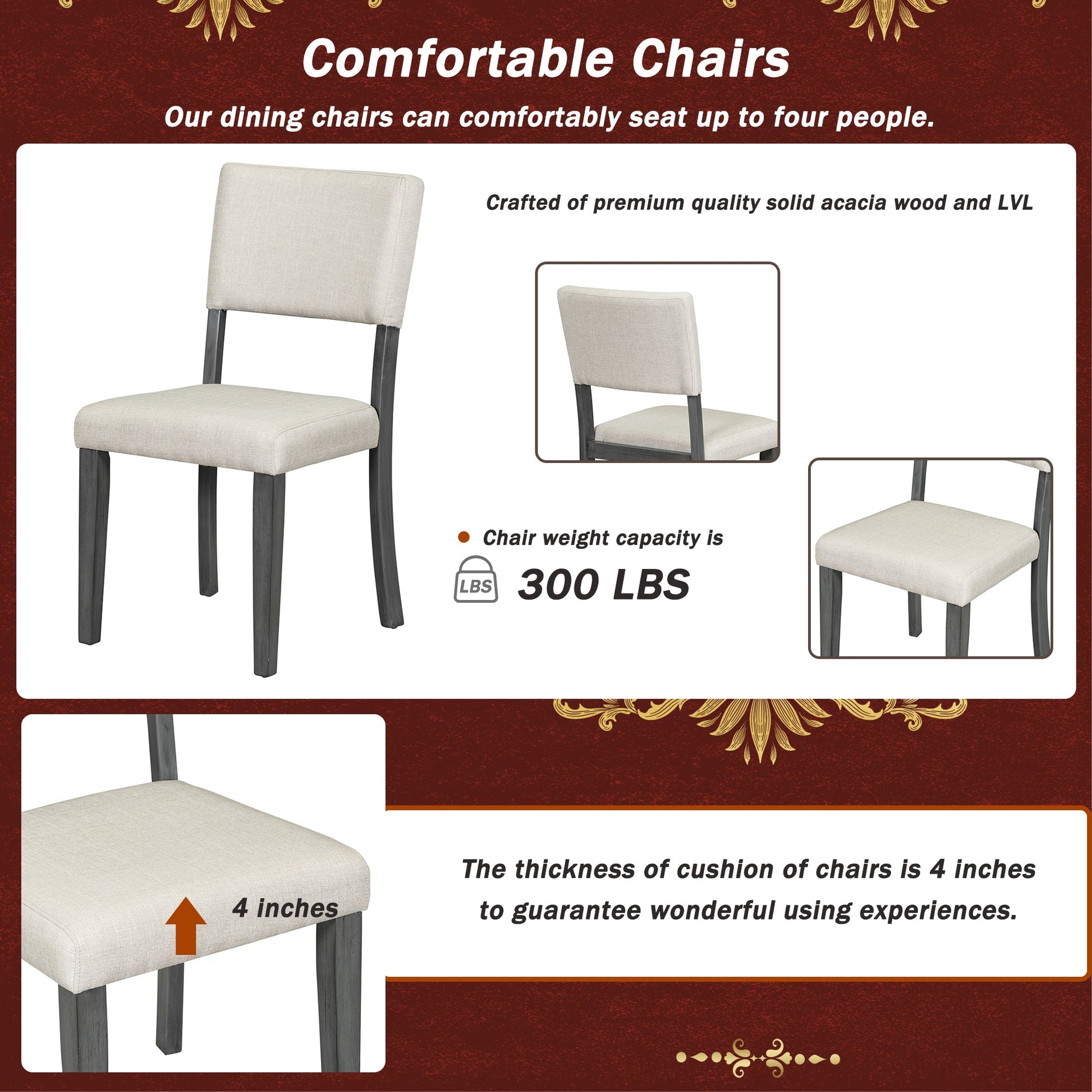 TREXM 5 - Piece Retro Round Dining Table Set with Curved Trestle Style Table Legs and 4 Upholstered Chairs for Dining Room (Dark Gray) - 1st Choice Furniture Direct