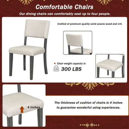 TREXM 5 - Piece Retro Round Dining Table Set with Curved Trestle Style Table Legs and 4 Upholstered Chairs for Dining Room (Dark Gray) - 1st Choice Furniture Direct