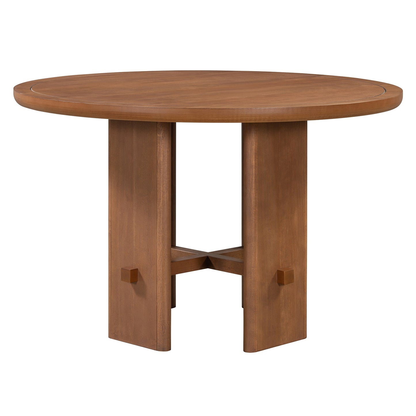 TREXM 5 - Piece Round Dining Table Set for 4, Minimalist Farmhouse Dining Table with 4 Solid Wood Upholstered Chairs, Kitchen & Dining Room Sets (Brown) - 1st Choice Furniture Direct