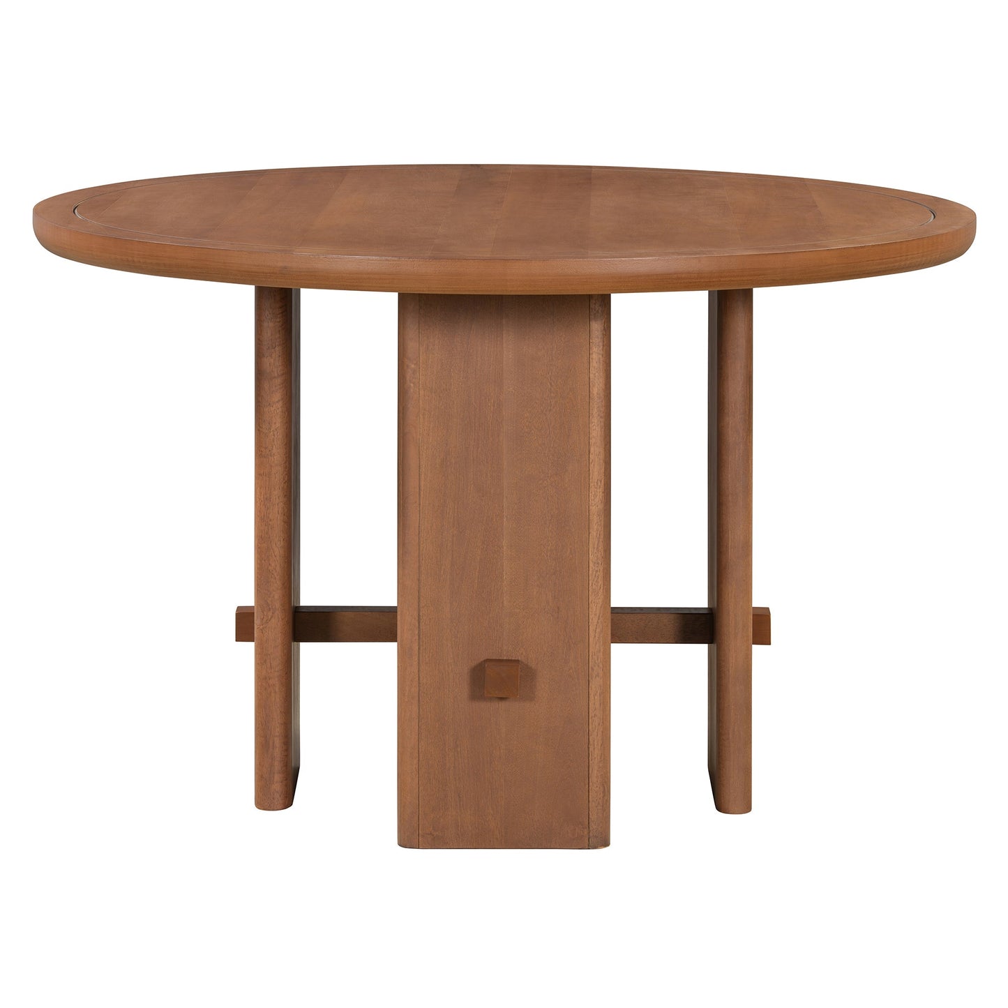 TREXM 5 - Piece Round Dining Table Set for 4, Minimalist Farmhouse Dining Table with 4 Solid Wood Upholstered Chairs, Kitchen & Dining Room Sets (Brown) - 1st Choice Furniture Direct