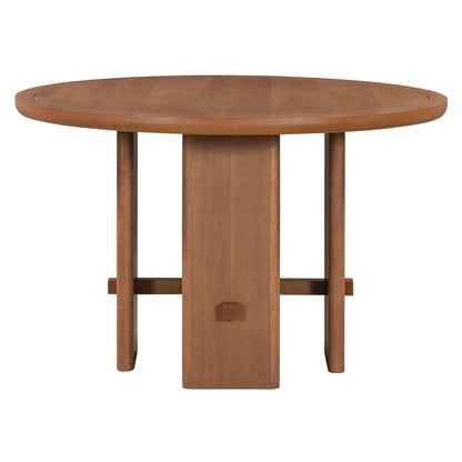 TREXM 5 - Piece Round Dining Table Set for 4, Minimalist Farmhouse Dining Table with 4 Solid Wood Upholstered Chairs, Kitchen & Dining Room Sets (Brown) - 1st Choice Furniture Direct