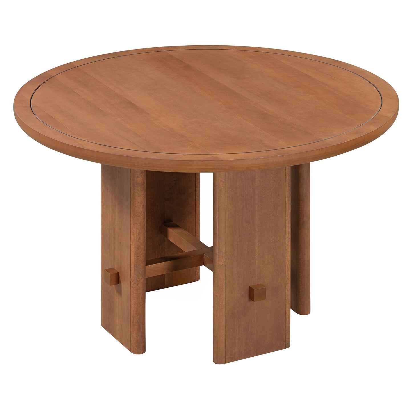TREXM 5 - Piece Round Dining Table Set for 4, Minimalist Farmhouse Dining Table with 4 Solid Wood Upholstered Chairs, Kitchen & Dining Room Sets (Brown) - 1st Choice Furniture Direct