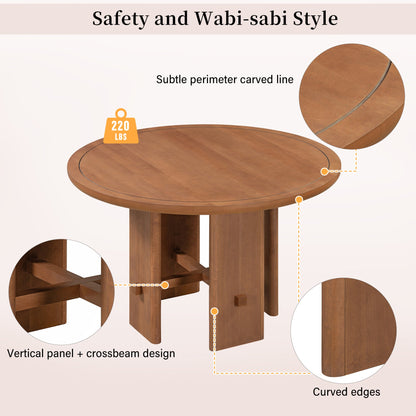 TREXM 5 - Piece Round Dining Table Set for 4, Minimalist Farmhouse Dining Table with 4 Solid Wood Upholstered Chairs, Kitchen & Dining Room Sets (Brown) - 1st Choice Furniture Direct