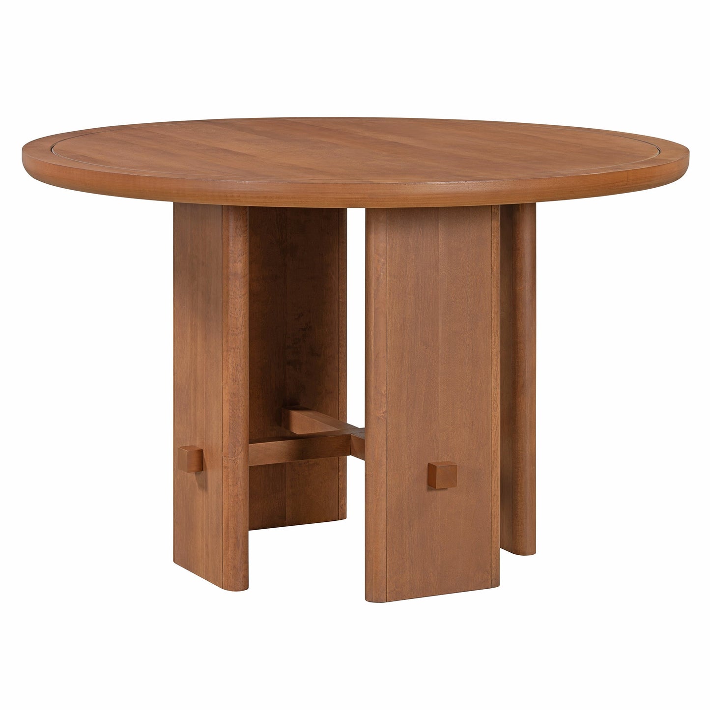TREXM 5 - Piece Round Dining Table Set for 4, Minimalist Farmhouse Dining Table with 4 Solid Wood Upholstered Chairs, Kitchen & Dining Room Sets (Brown) - 1st Choice Furniture Direct