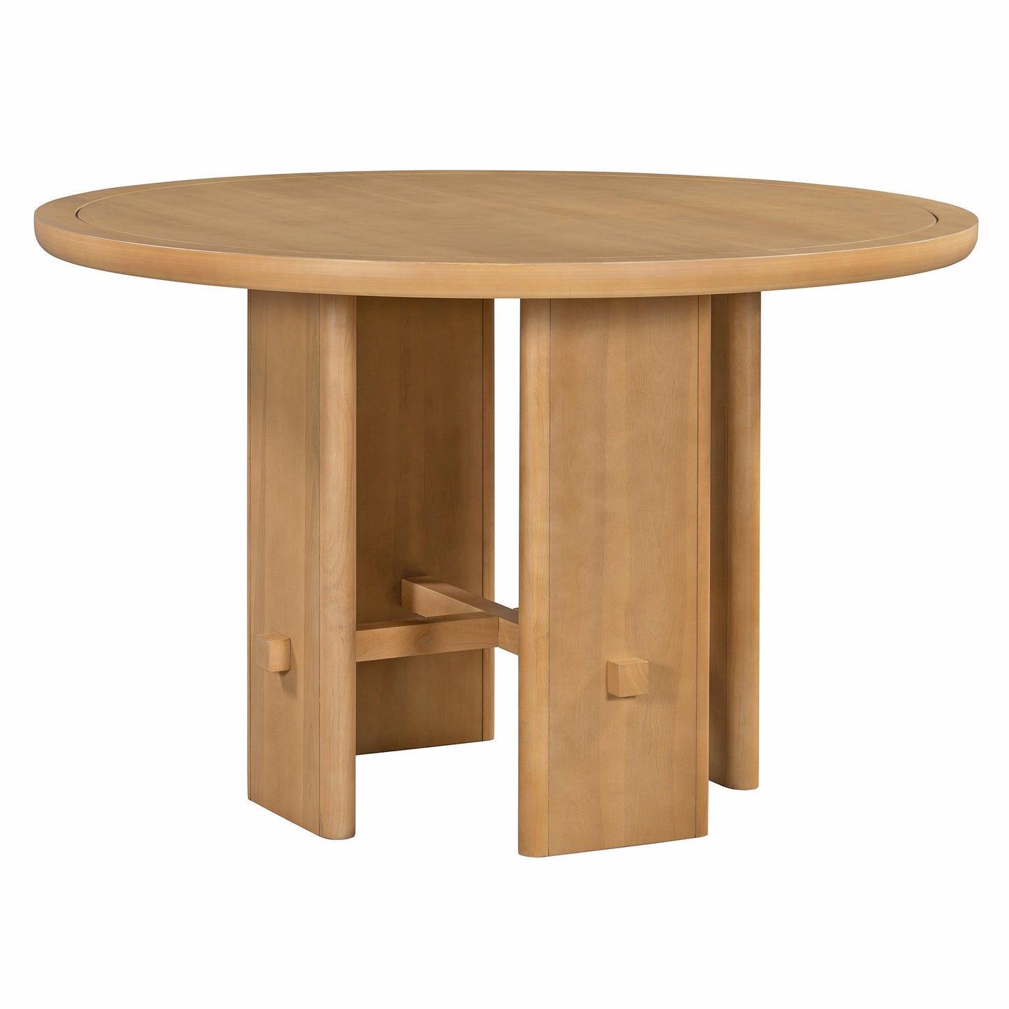 TREXM 5 - Piece Round Dining Table Set for 4, Minimalist Farmhouse Dining Table with 4 Solid Wood Upholstered Chairs, Kitchen & Dining Room Sets (Natural) - 1st Choice Furniture Direct