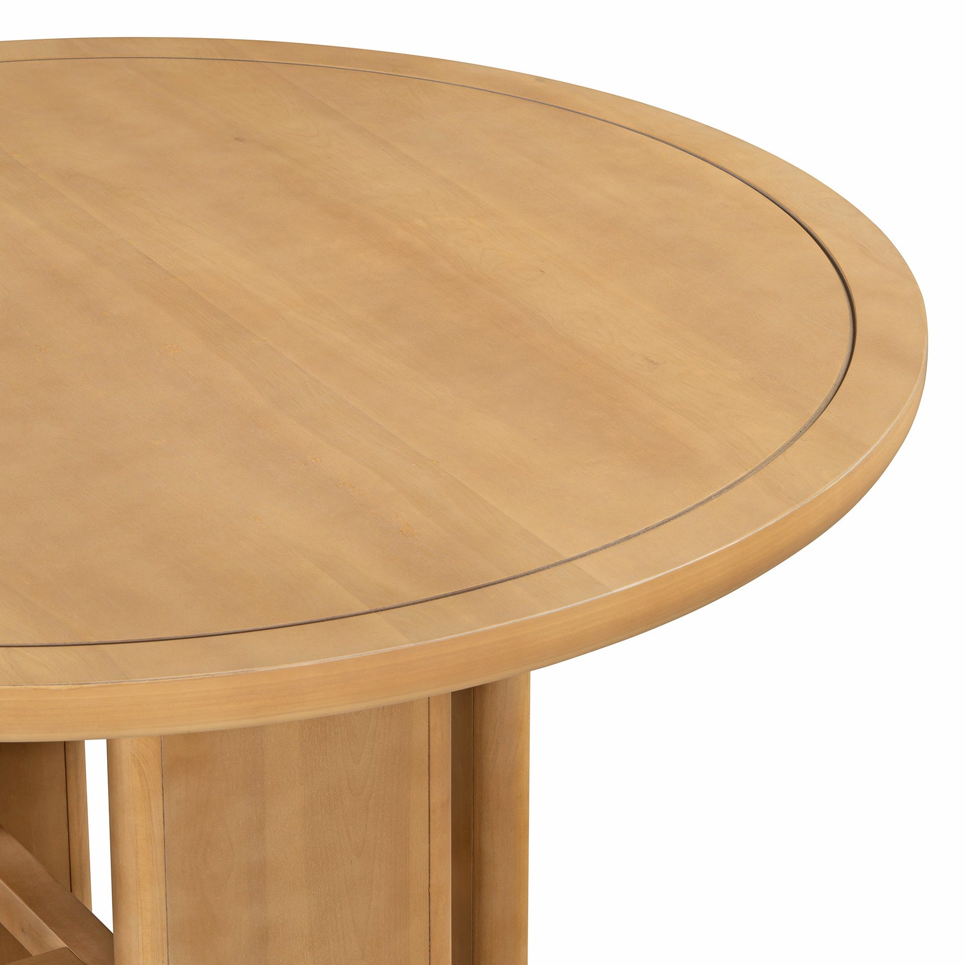 TREXM 5 - Piece Round Dining Table Set for 4, Minimalist Farmhouse Dining Table with 4 Solid Wood Upholstered Chairs, Kitchen & Dining Room Sets (Natural) - 1st Choice Furniture Direct