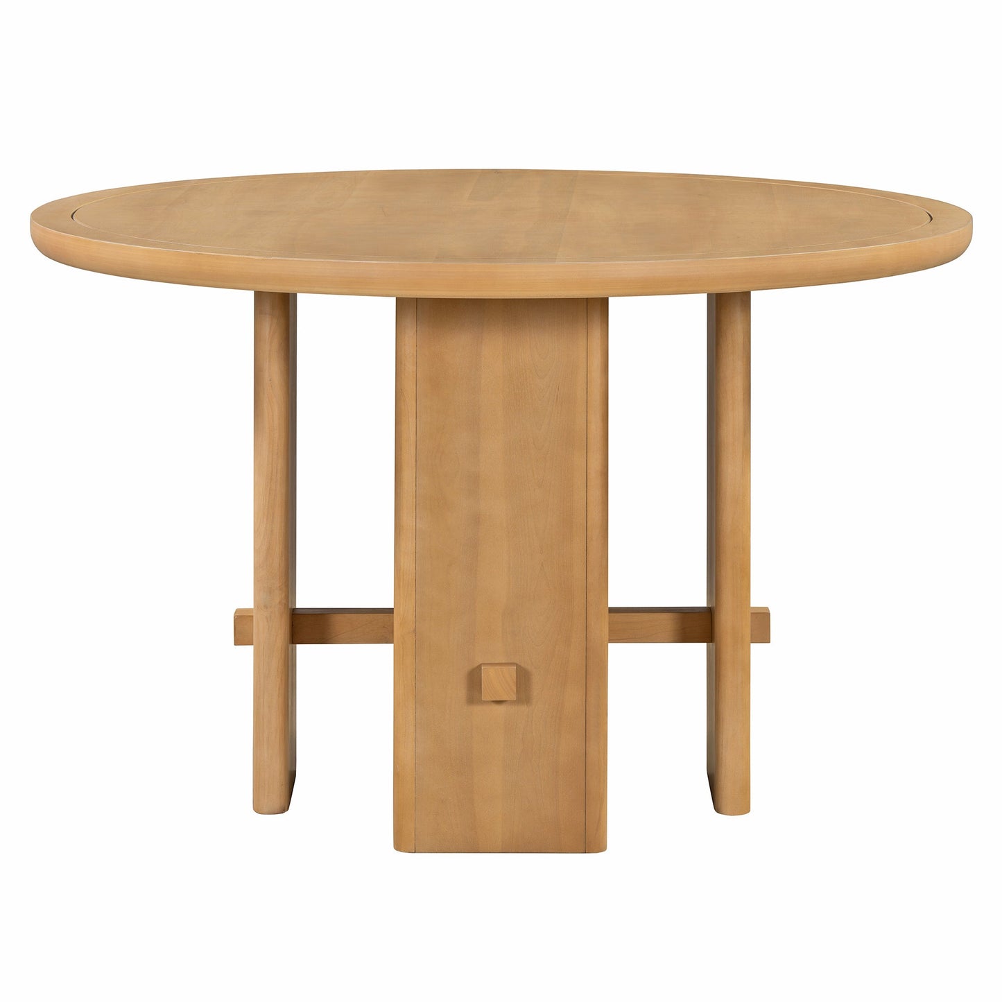TREXM 5 - Piece Round Dining Table Set for 4, Minimalist Farmhouse Dining Table with 4 Solid Wood Upholstered Chairs, Kitchen & Dining Room Sets (Natural) - 1st Choice Furniture Direct
