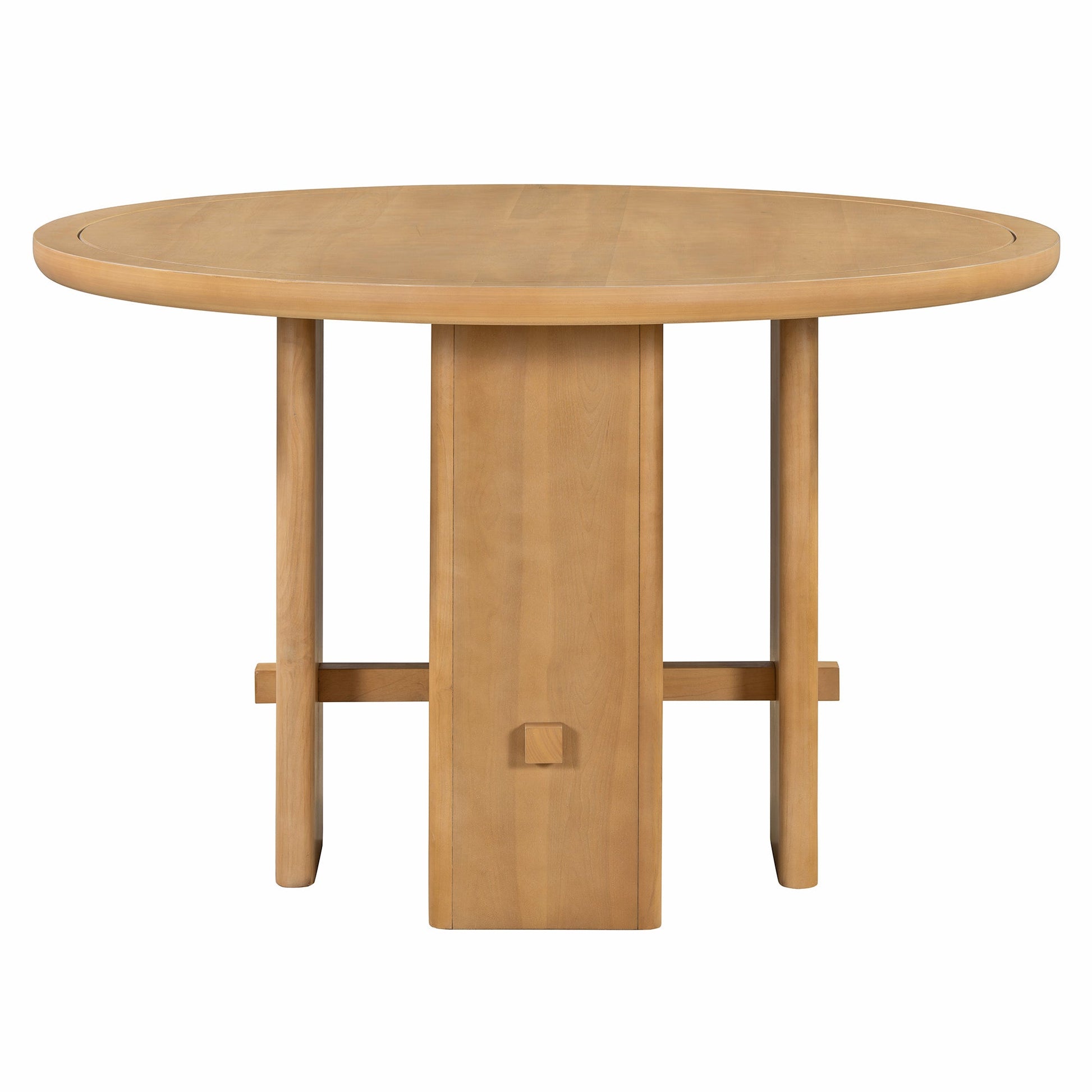 TREXM 5 - Piece Round Dining Table Set for 4, Minimalist Farmhouse Dining Table with 4 Solid Wood Upholstered Chairs, Kitchen & Dining Room Sets (Natural) - 1st Choice Furniture Direct
