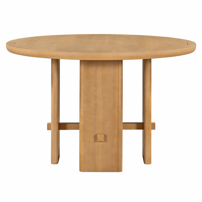 TREXM 5 - Piece Round Dining Table Set for 4, Minimalist Farmhouse Dining Table with 4 Solid Wood Upholstered Chairs, Kitchen & Dining Room Sets (Natural) - 1st Choice Furniture Direct