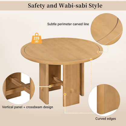 TREXM 5 - Piece Round Dining Table Set for 4, Minimalist Farmhouse Dining Table with 4 Solid Wood Upholstered Chairs, Kitchen & Dining Room Sets (Natural) - 1st Choice Furniture Direct