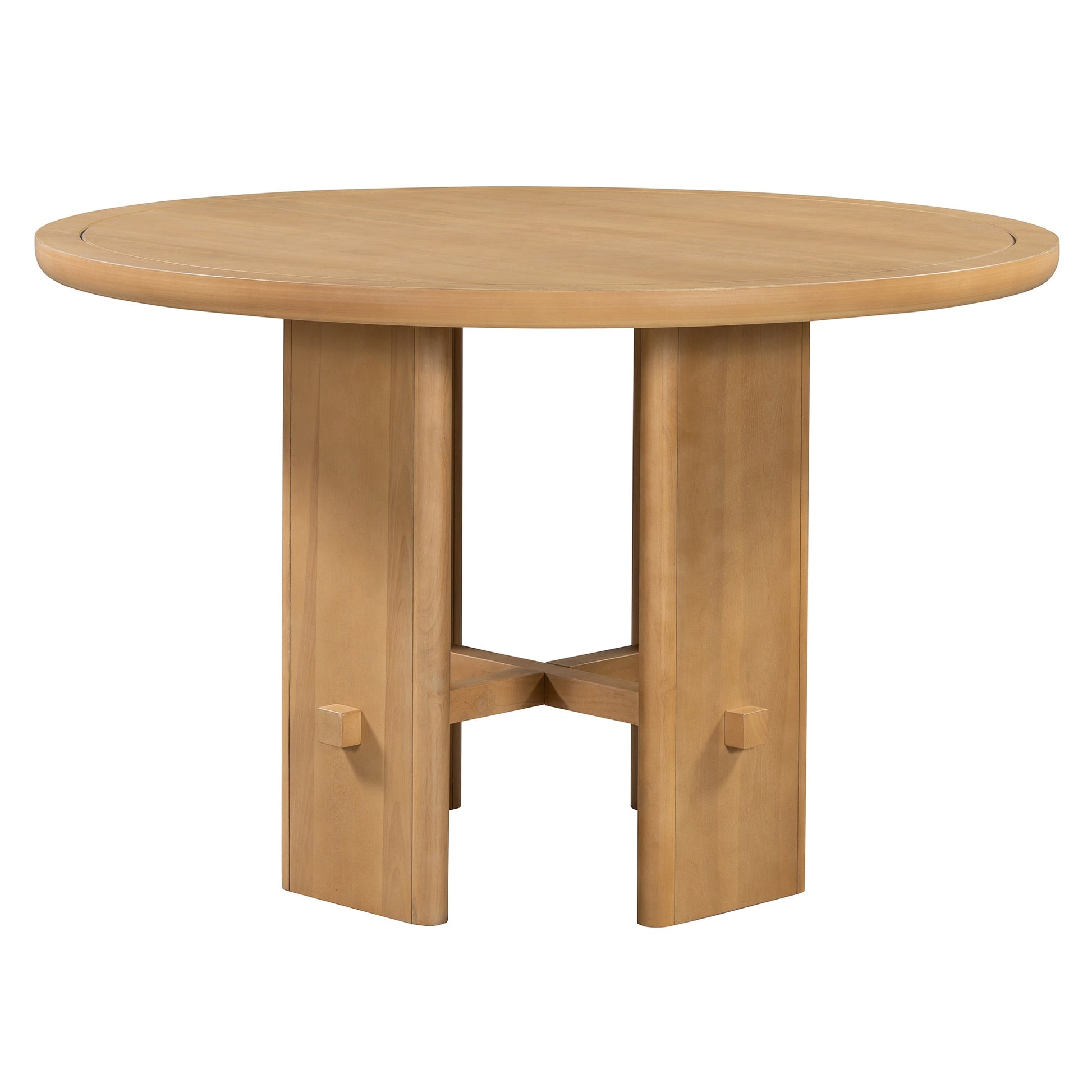 TREXM 5 - Piece Round Dining Table Set for 4, Minimalist Farmhouse Dining Table with 4 Solid Wood Upholstered Chairs, Kitchen & Dining Room Sets (Natural) - 1st Choice Furniture Direct