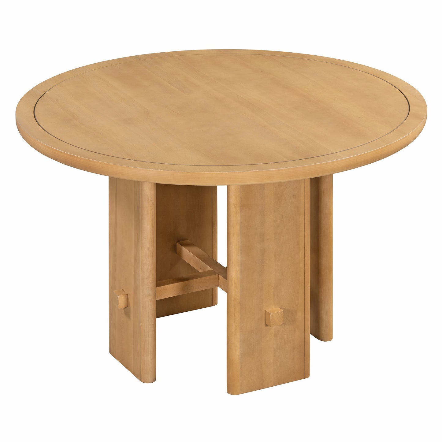 TREXM 5 - Piece Round Dining Table Set for 4, Minimalist Farmhouse Dining Table with 4 Solid Wood Upholstered Chairs, Kitchen & Dining Room Sets (Natural) - 1st Choice Furniture Direct