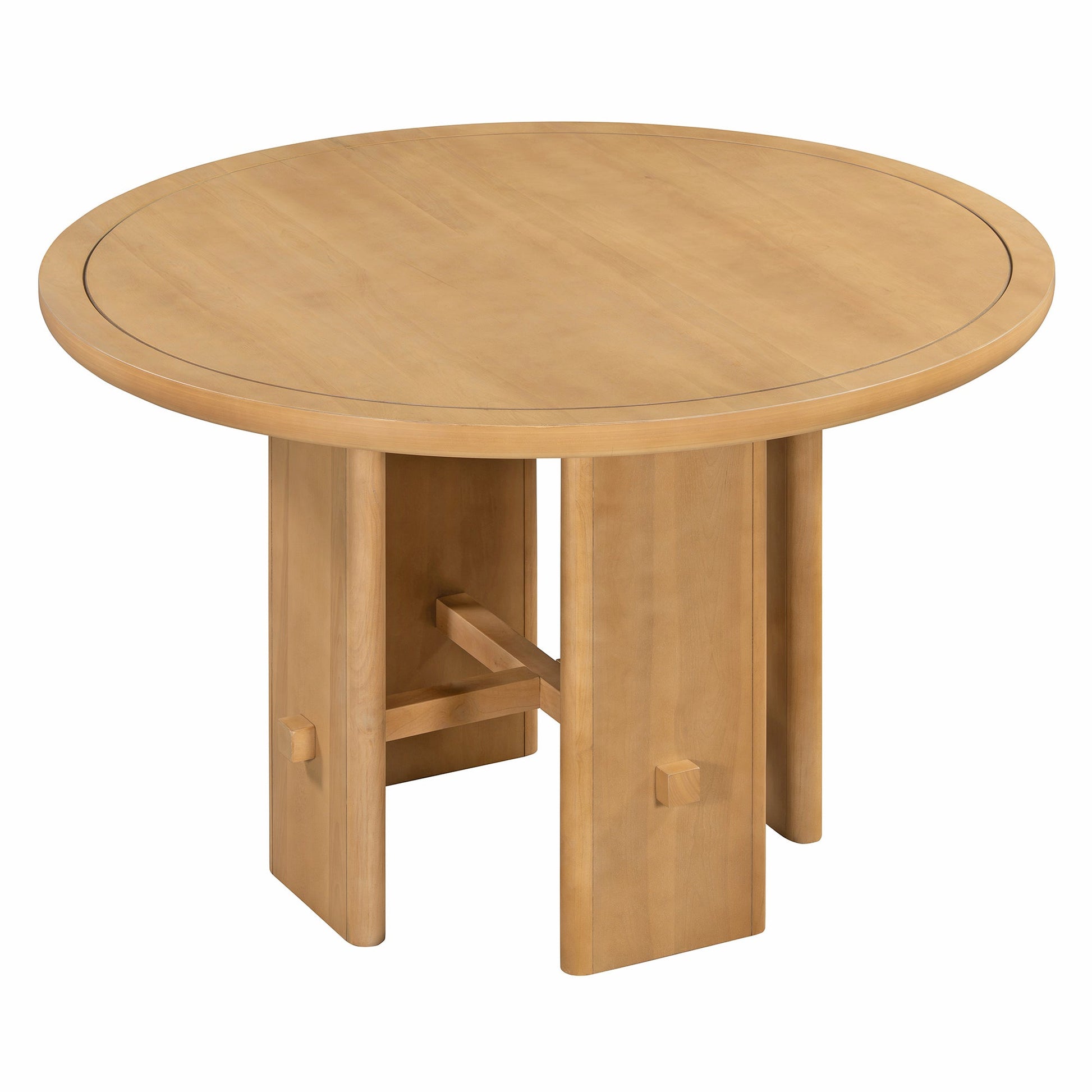 TREXM 5 - Piece Round Dining Table Set for 4, Minimalist Farmhouse Dining Table with 4 Solid Wood Upholstered Chairs, Kitchen & Dining Room Sets (Natural) - 1st Choice Furniture Direct