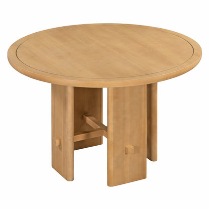 TREXM 5 - Piece Round Dining Table Set for 4, Minimalist Farmhouse Dining Table with 4 Solid Wood Upholstered Chairs, Kitchen & Dining Room Sets (Natural) - 1st Choice Furniture Direct