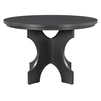 TREXM 5 - piece Rustic Charm Round Dining Set with 3 Upholstered Chairs and Curved Bench for Dining Room, Kitchen and Living Room (Gray) - 1st Choice Furniture Direct