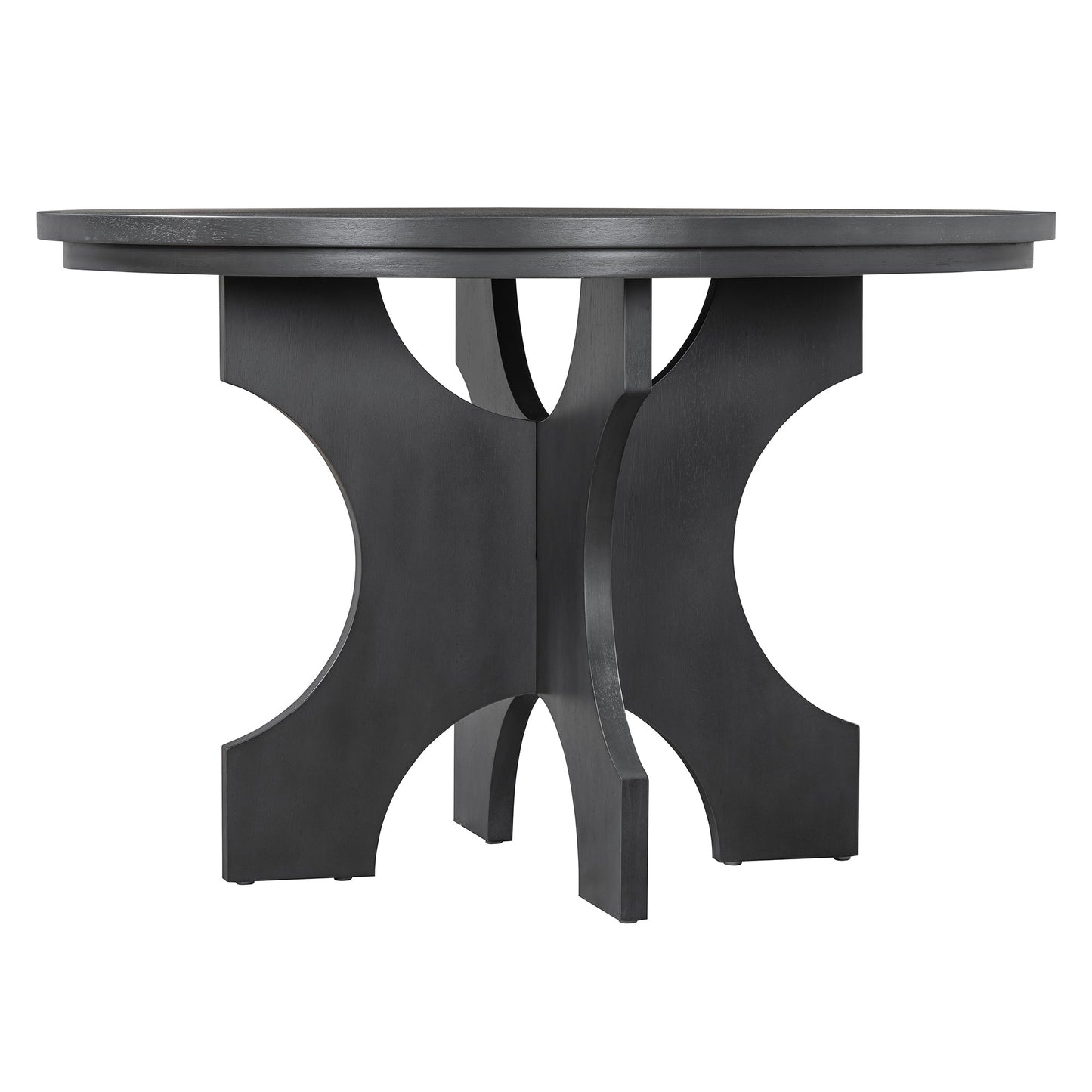 TREXM 5 - piece Rustic Charm Round Dining Set with 3 Upholstered Chairs and Curved Bench for Dining Room, Kitchen and Living Room (Gray) - 1st Choice Furniture Direct
