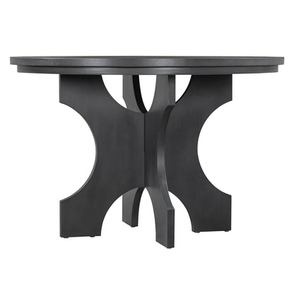 TREXM 5 - piece Rustic Charm Round Dining Set with 3 Upholstered Chairs and Curved Bench for Dining Room, Kitchen and Living Room (Gray) - 1st Choice Furniture Direct