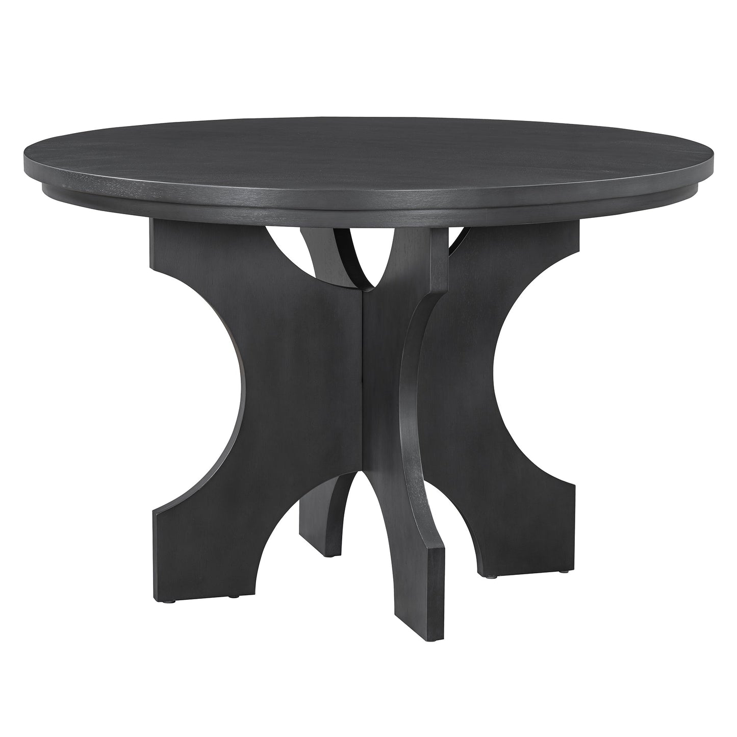 TREXM 5 - piece Rustic Charm Round Dining Set with 3 Upholstered Chairs and Curved Bench for Dining Room, Kitchen and Living Room (Gray) - 1st Choice Furniture Direct