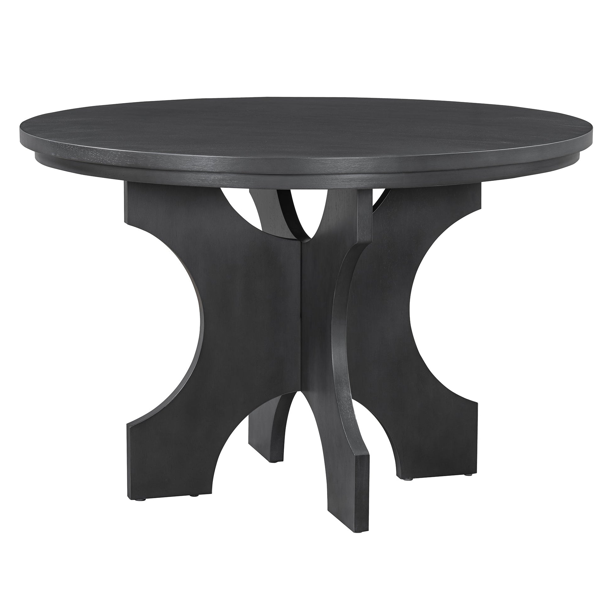 TREXM 5 - piece Rustic Charm Round Dining Set with 3 Upholstered Chairs and Curved Bench for Dining Room, Kitchen and Living Room (Gray) - 1st Choice Furniture Direct